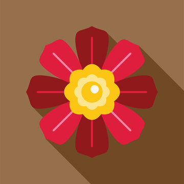 Red flower icon vector illustration with a modern long shadow