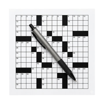 Crossword Puzzle with Pen, Isolated on White Background