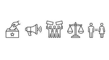 Naklejka premium Democracy and social justice linear icon set for human rights advocacy and civil activism