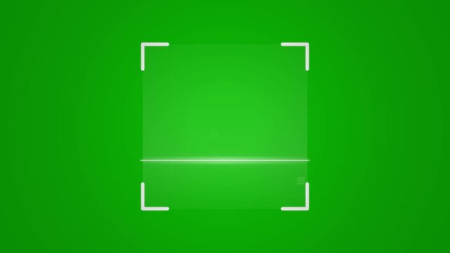 Digital scanner interface on green screen background. Laser scanning frame with light effect. Futuristic biometric sensor overlay for video production.