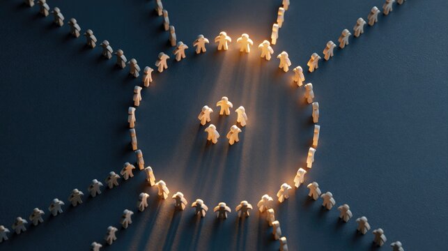 International business growth concept with wooden figurines radiating outward