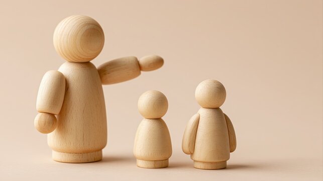 Mentoring and coaching concept with larger miniature wooden figure
