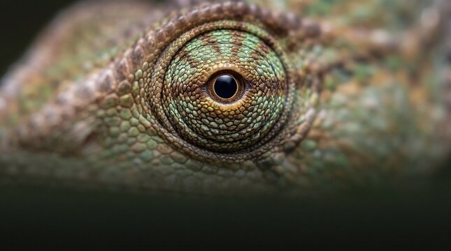 Macro Close-Up of Chameleon Eye Showing Detailed Reptile Scales
