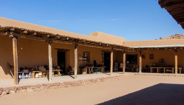 Traditional adobe building and courtyard in the American Southwest