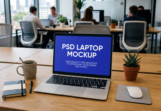 Laptop on Office Desk Mockup