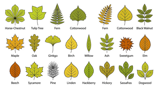Tree Leaves Identification Icon Set