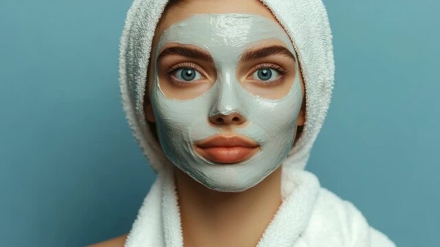 A woman with a skin mask on her face, looking directly at the camera.