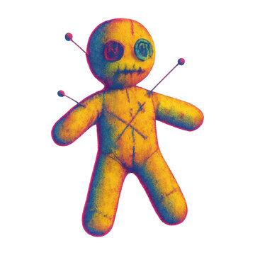 PNG Colorful stitched voodoo doll illustration.