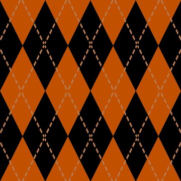 Orange and Black Argyle Seamless Pattern Background