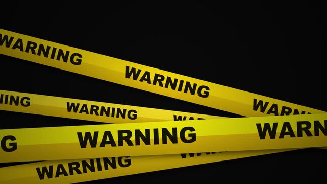 Yellow caution tape with warning text on black background.