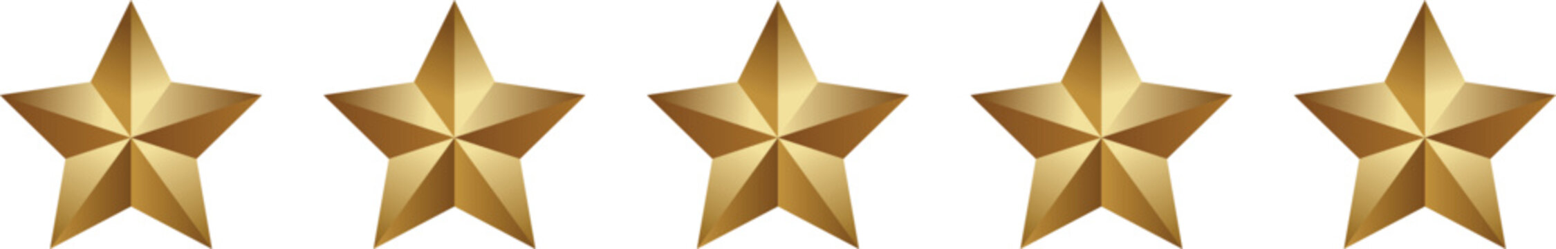3D golden five star rating graphic. gold star customer review feedback symbols for quality award
