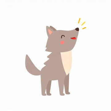 an illustrated gray wolf with a small tuft of hair atop its head, standing upright against a white background