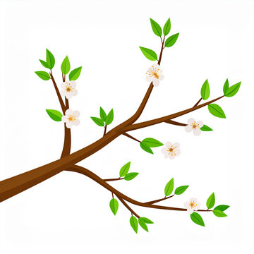 a bare tree branch adorned with small white flowers, which sprout from the limb, giving a sense of early bloom