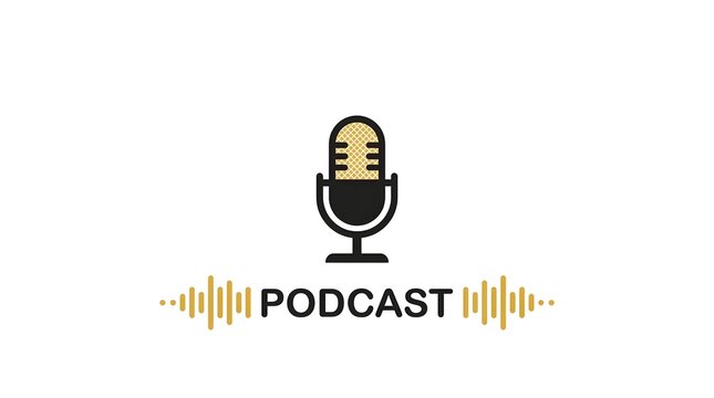 Modern Podcast Microphone Icon with Gold Sound Waves for Professional Audio Branding