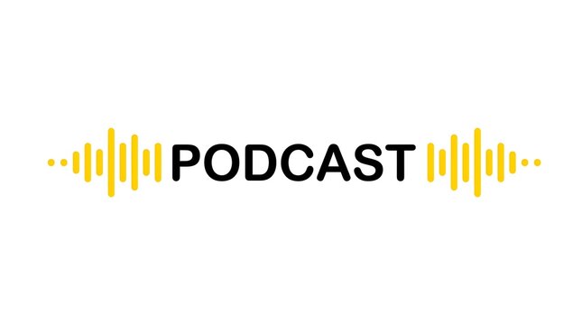 Minimalist Podcast Typography Logo with Yellow Audio Sound Wave Bars on White Background
