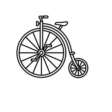 Vintage penny farthing bicycle vector icon, retro high wheeler bike line art, antique transport illustration for logo design vector