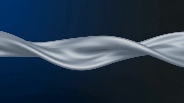 Elegant White Flowing Silk Fabric Wave on Dark Blue Gradient Background Abstract Luxury Textile Texture