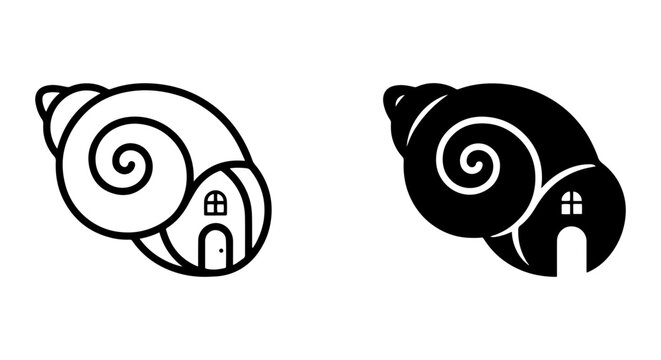 Snail Shell House Logo Icons, Minimalist Vector Art, Organic Home Symbol, Nature Dwelling Design