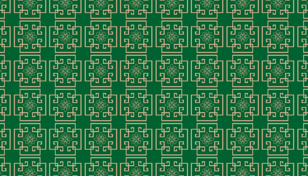 Rich stunning green background with golden Chinese floral pattern.
