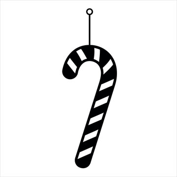 "Black and white silhouette vector of a classic striped candy cane, sharp graphic icon, 