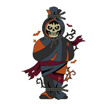 Creepy Pocong Indonesian Ghost Vector Illustration Shrouded Mummy Zombie Monster for Halloween Design
