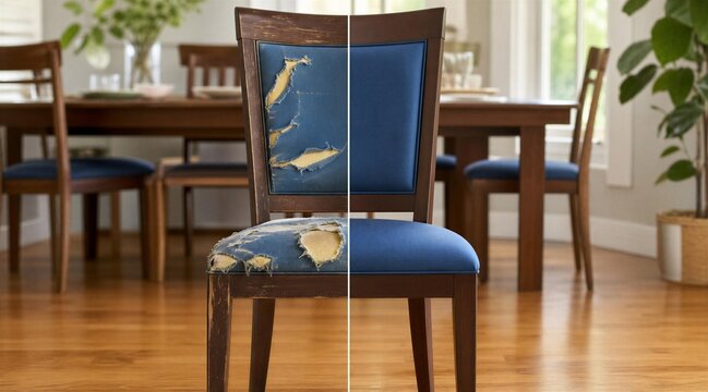 Dining Chair Upholstery Before and After Restoration