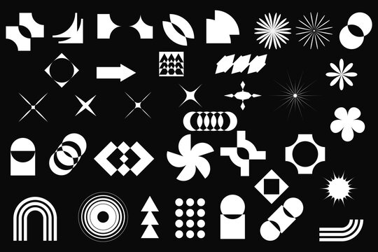 Brutalist abstract geometric shapes. Y2K Geometric design element shapes isolated background.