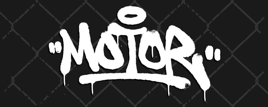 Motor text graffiti tag wordmark clip art. Automotive racing font lettering design isolated on background for motorcycle merch, biker apparel, and mechanic brand logo.