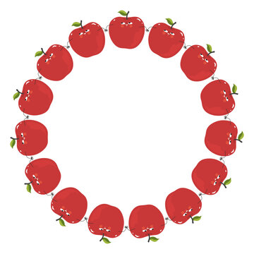 Cute red apples holding hands in a circle vector school friendship frame isolated on white