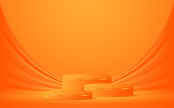 Orange podium with elegant gold lines for the best awards or product display. stage or podium. vector illustration