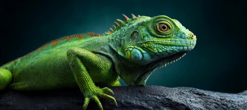 Iguana. Reptile animal. Generative video AI technology.	
