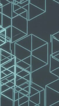 Animated Geometric Cube Pattern Seamlessly Looping with Glowing Neon Lines. Abstract Digital Background for Visual Effects.