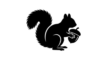 Obraz premium Squirrel silhouette holding a tiny acorn depicted in clean black vector style on white background
