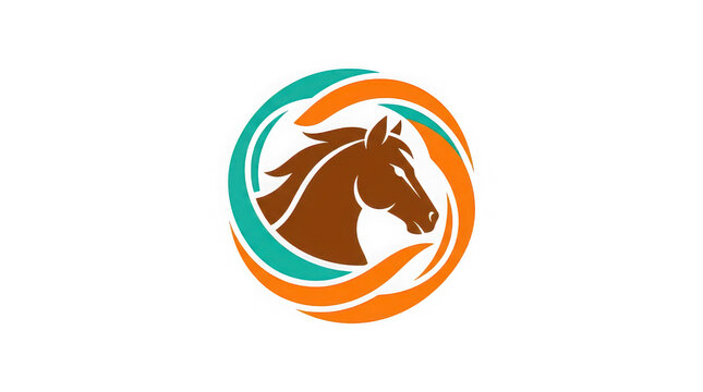 Silhouette horse head jumping through vibrant circular target logo design element