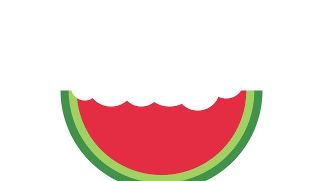 Smiley watermelon slice illustration with green rind and red flesh for cheerful branding