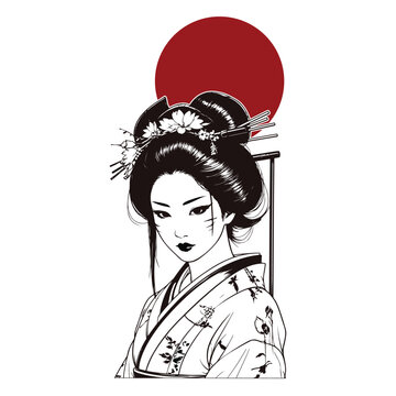 Japanese geisha kimono artwork vector illustration
