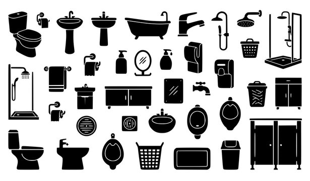 Restroom Bathroom Facility Black Silhouette Vector Icon Collection