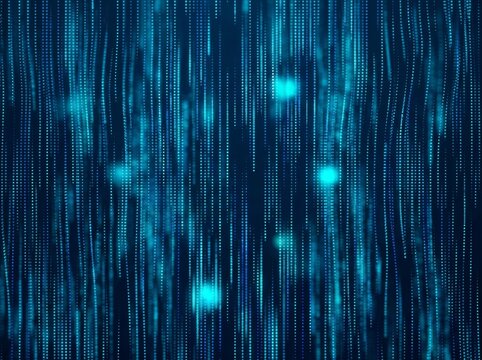 Vertical blue light streaks on a dark background, resembling binary code. Futuristic and tech-inspired design.