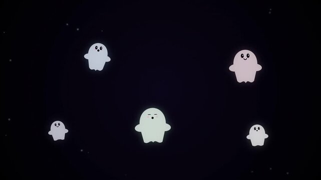Cute Floating Ghost Characters on Dark Background