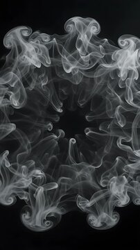 Smoke Rings Expanding and Dissipating in a Dark, Abstract Motion Graphics Loop. Elegant Swirling Smoke Patterns Create a Mesmerizing Visual Effect.