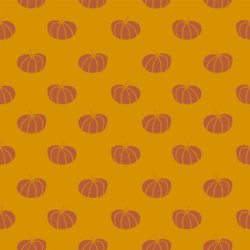 Seamless pumpkin pattern on mustard background for fall wrapping fabric wallpaper and seasonal design