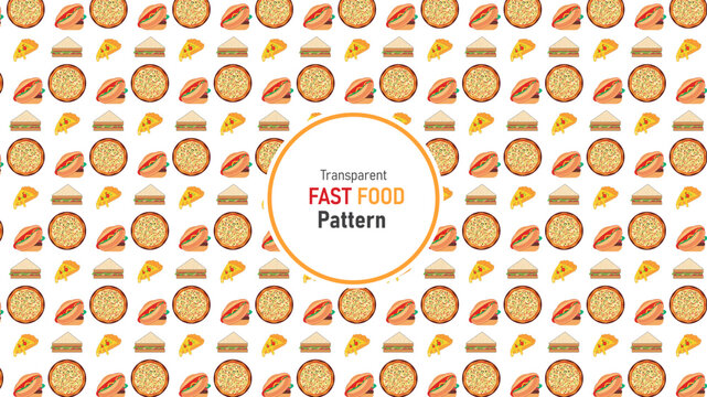 Seamless fast food pattern design with cute icons on a white background pizza pattern burger illustration french fries restaurant menu snack vector junk food repeating graphic texture