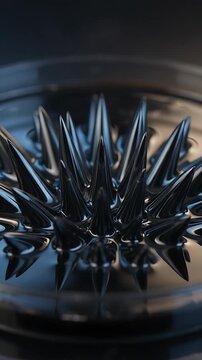 Abstract Metallic Fractal Rotating Slowly in Dark Water, Creating Mesmerizing Ripples and Reflections. with Animation
