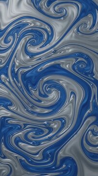 Swirling Abstract Liquid Animation with Blue and Silver Tones, Creating a Dynamic and Mesmerizing Visual Loop.