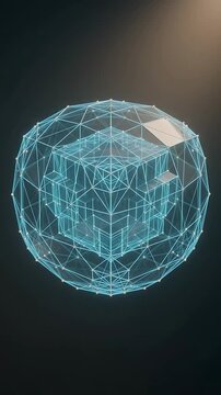 3d Geometric Shapes Rotating and Transforming in Wireframe Animation. Abstract Motion Graphics Loop.