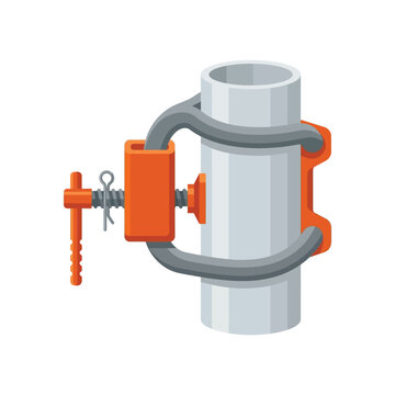 Industrial orange pipe clamp illustration for plumbing and construction
