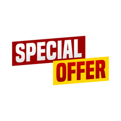 Special offer promotional banners in red and yellow rectangular style with rectangular label sale sign discount tag commerce sticker vector graphic bold typography store element white backgroun © Gradia