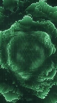 Animated Flower Bloom with Digital Pixel Effect, Gradually Expanding From a Small Bud to Full Blossom. Seamless Looping Motion Graphics.