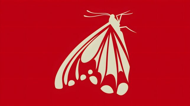 A stylized image of a moth on a red background