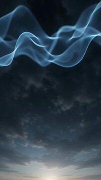 Animated Blue Energy Waves Flowing Over a Dark Sky with a Sunset. Dynamic Looping Motion Graphics for Visual Effects.